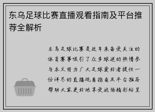 东乌足球比赛直播观看指南及平台推荐全解析