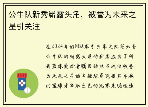 公牛队新秀崭露头角，被誉为未来之星引关注
